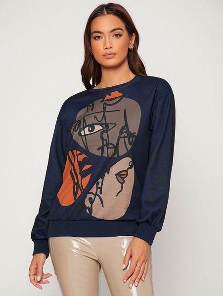 

figure graphic drop shoulder pullover w9vq#, White;black