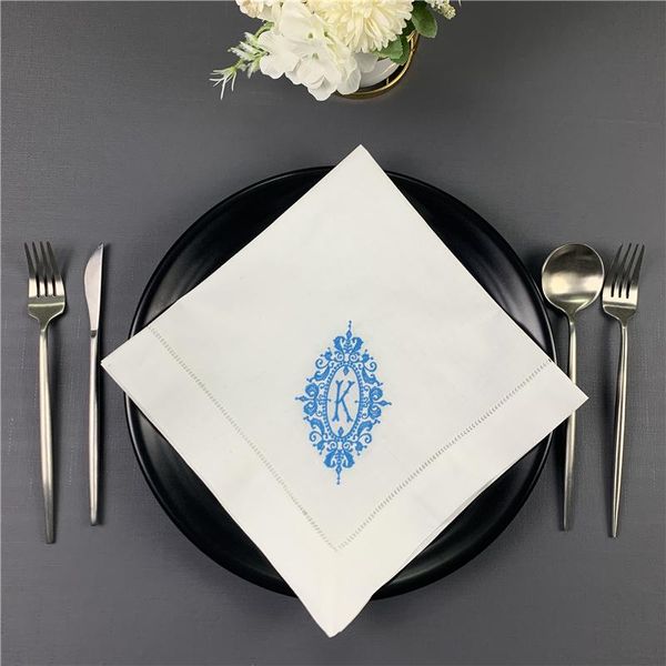 

table napkin 12 pcs napkins monogrammed dinner white linen hemstitch 20"x20" embroidered initial k tea