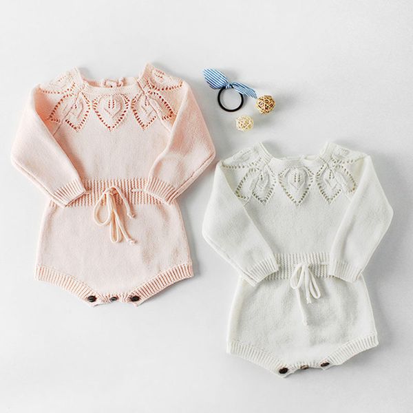 

spring autumn baby girls rompers clothes bodysuit long sleeve leaf knit infant 210429, Blue