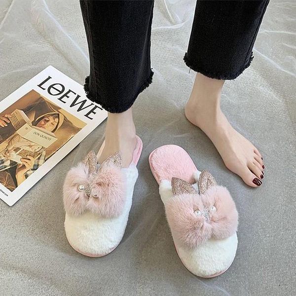 

women winter warm slipppers ladies flock comfort fashion 2021 fmale flats plus plush home footwear woman shoes non-slip bottom slippers, Black