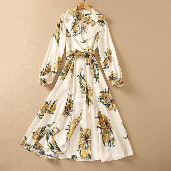 

casual dresses french 2021 autumn women's suit collar side pocket cross back lace up printed long sleeve dress, Black;gray