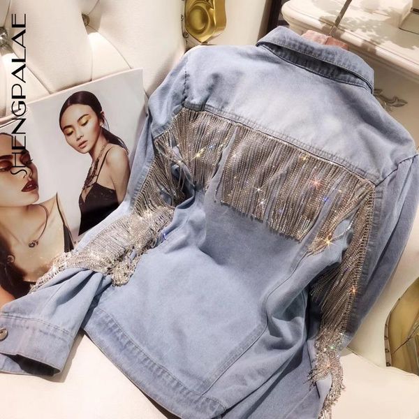 

spring denim jackets rhinestone chain tassels personality cut wash cowboy loose coat woman fs720 women's, Black;brown