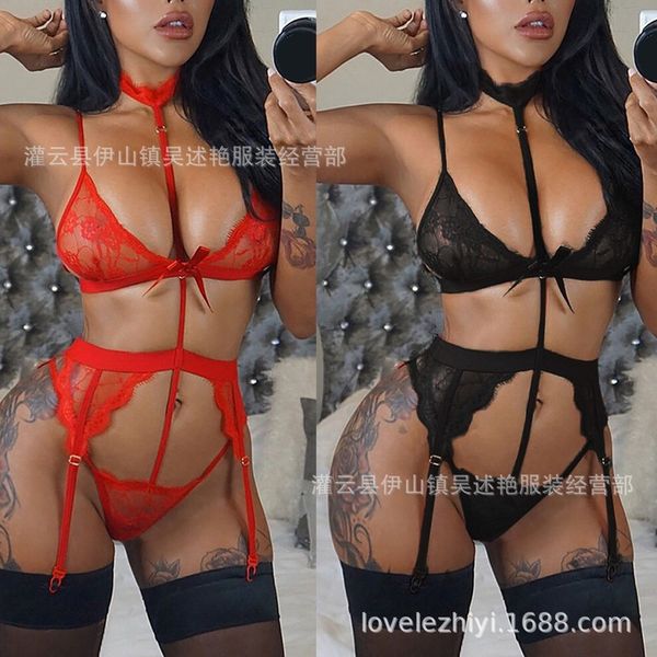 

Lace Splicing Underwear Women's Suit Sexy Three Piece Set 3053, Black;white