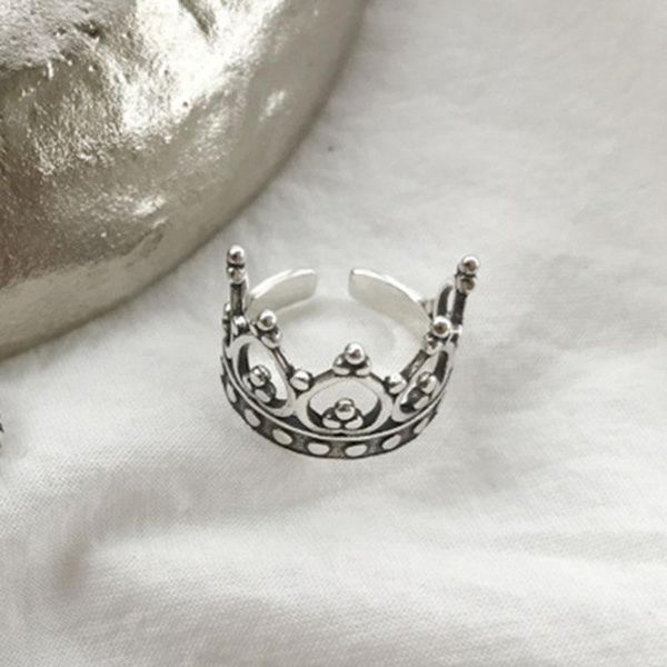

cluster rings meyrroyu 925 sterling silver korea retro creative geometric crown couple ladies party jewelry gift accessories, Golden;silver