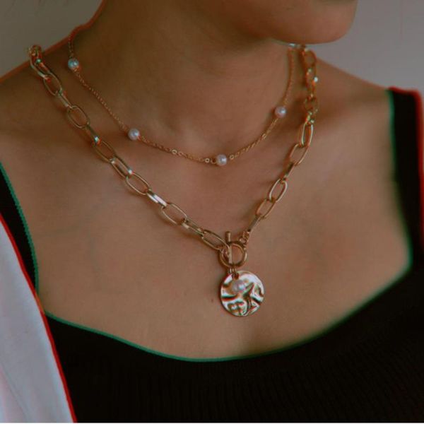 

chains punk chain necklaces&pendants pearl choker necklace cute double layer pendant for women jewelry girl gift accessories 2021, Silver