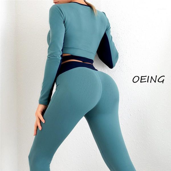 

yoga outfit entgoing two piece set long sleeve women sports bra workout clothes for