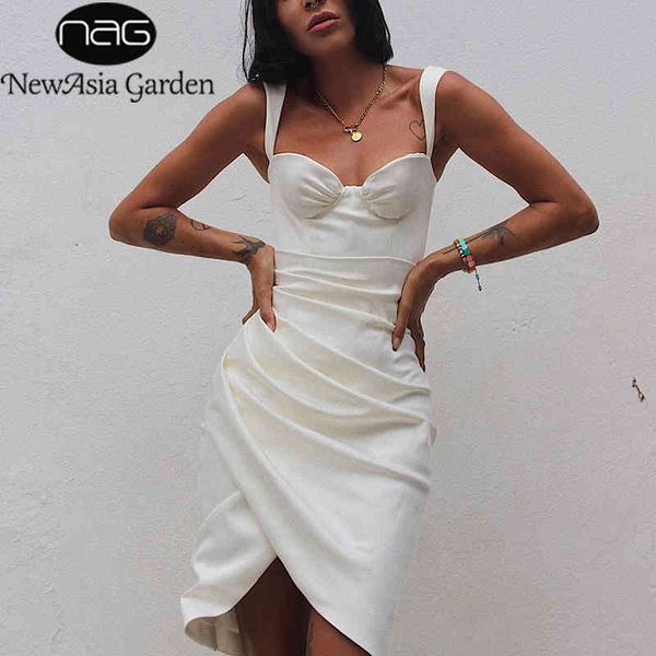 

newasia dresses for women party ruched square neck spaghetti strap split robe club outfits white dress elegant clothes 210413, Black;gray