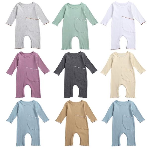 

jumpsuits 0-24m toddler infant born baby boy girl romper long sleeve pocket solid o-neck jumpsuit clothing, Blue