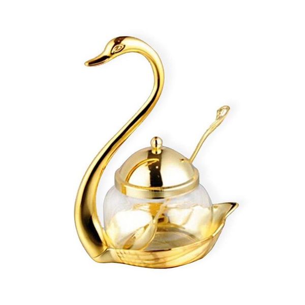 

aluminum alloy condiment pot seasoning container spice glass jar salt sugar bowl pepper coffee storage organizer swan rack set bottles & jar