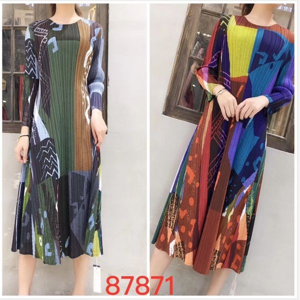 

dress miyake fold fashion geometric print o-neck big a-line, Black;gray