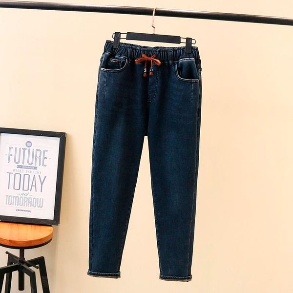 

women's jeans winter thick plus velvet women high waist casual simple fleece warm fit stretch ladies denim harem pants size, Blue