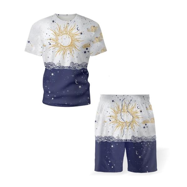 

men's tracksuits 2021 summer casual suit sunscreen graphic 3d printing sportswear t-shirt shorts 2 piece fashion moon, Gray