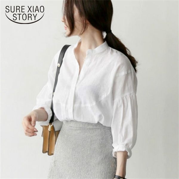 

fashion casual white cotton women blouse shirt long sleeve office lady feminine blouses blusas 0533 40 210506