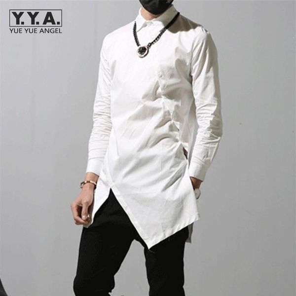 

men's casual shirts high street summer loose fit long sleeve shirt mens fashion asymmetrical lapel button up autumn design solid, White;black