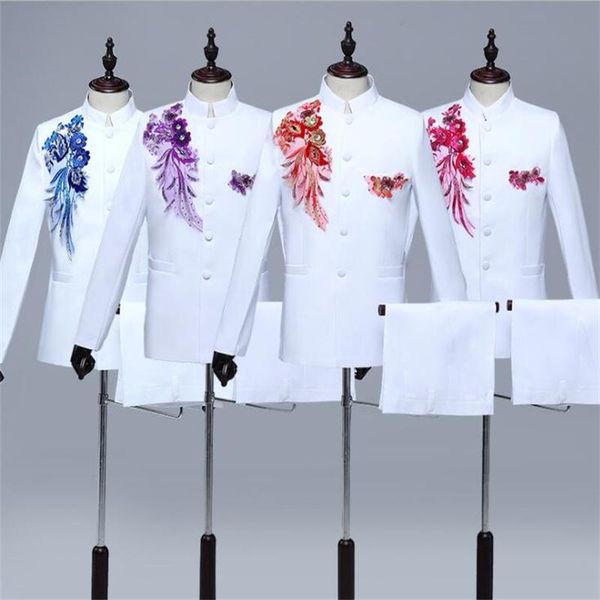 

men's suits & blazers youth chinese tunic suit mens sequins red song chorus performance costume annual meeting stage host singer, White;black
