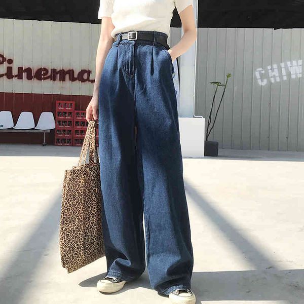

women's jeans goohojio calÃ§as jeans femininas vintage, de cintura alta com bolsos, pernas largas e retas 6e3p, Blue