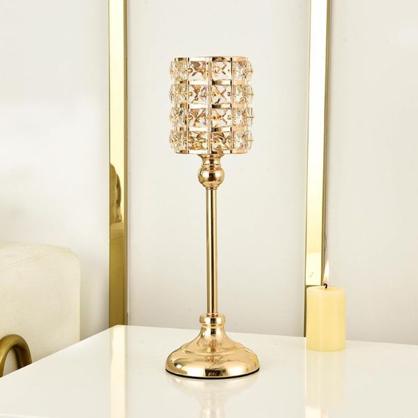 

party favor european style wedding candle holder decoration modern table golden crystal tall