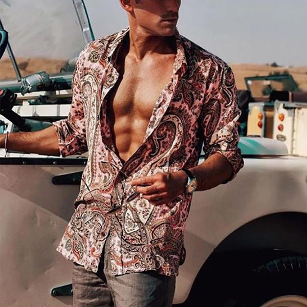

men's casual shirts 2021 spring vintage floral printed long sleeve men summer buttoned lapel beach mens fashion streetwear, White;black