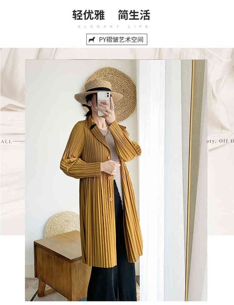 

s miyake fold single-breasted the trench coat-down loose collar long jacket stock, Black