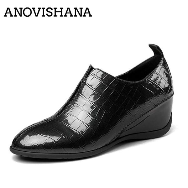 

ladies pumps round toe 5cm wedges heels patent leather comfort breathable slip-on casual summer black a3449 dress shoes