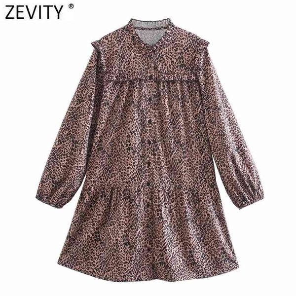 

women vintage o neck agaric lace leopard print shirt dress female chic long sleeve ruffles party vestido ds5041 210420, Black;gray