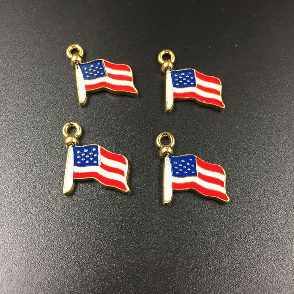 10 teile/paket USA Amerikanische Flagge Emaille Charms Metall Anhänger Gold basis Mode Schmuck Zubehör