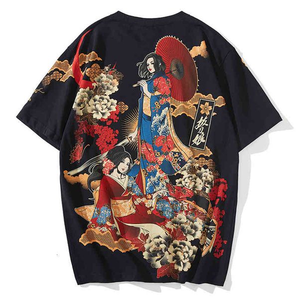 

men's t-shirts japanese style wind breathable printing knife beauty samurai round neck short sleeve summer personality handsome co, White;black