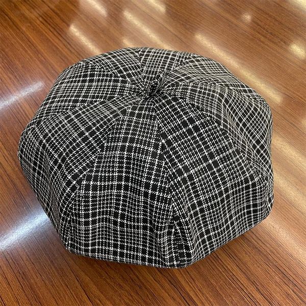 

202103-moh british style plaid street beret hat men women leisure painter berets, Blue;gray