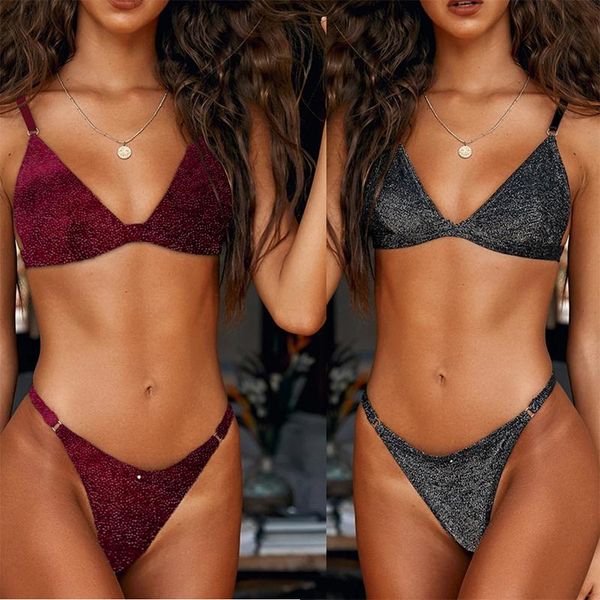 

women's bikini triangle soft bag special fabric solid color women gather swimwear fashion two piece set one-piece suits