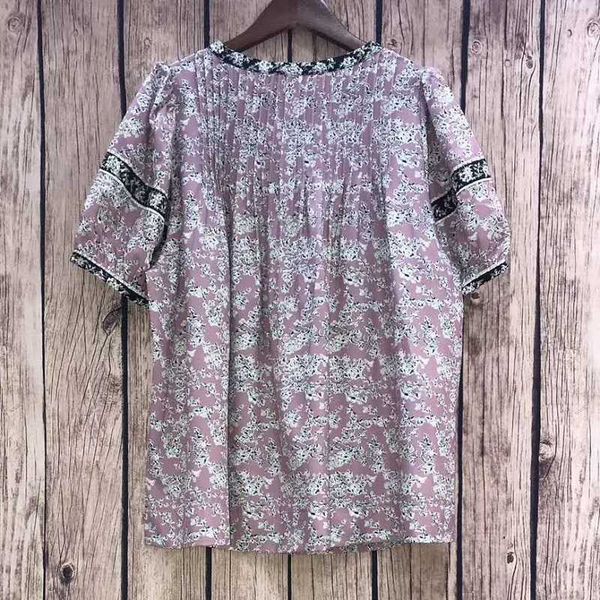 

women's knits & tees mode shirts vintage female summer flower print block color shredded sleeve casual shirt lady z4fa, White
