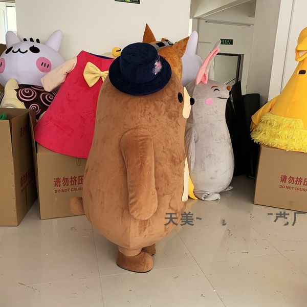 Mascot trajes 2019 recentemente urso mascote traje brown urso com chapéu traje adulto vestido fantasia mascotte halloween festa de natal gif