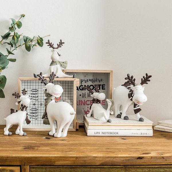 

decorative objects & figurines christmas white reindeer standing xmas elk deer dolls year party decor statue deskornament gift home