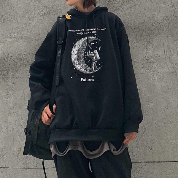 

women's hoodies & sweatshirts nicemix streetwear loose oversized moon character letter graphic print sweatshirt pullover harajuku winte, Black