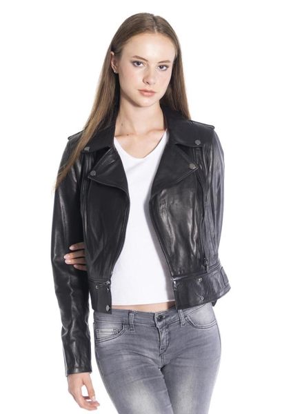 

women's leather & faux women jacket genuine real coat lambskin female black