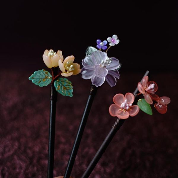 

hair clips & barrettes original design handmade plum blossom flower wood hairpin stick vintage pins accessories women banquet jewelry, Golden;silver