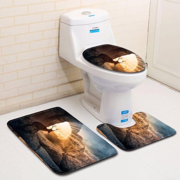 

bath mats 3d elk bathroom toilet three-piece floor mat door carpet cover shower carpets set