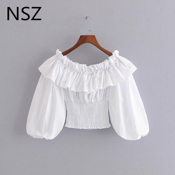 

women's blouses & shirts nsz women cotton white crop blouse ruffles off shoulder cropped shirt elastic tight bandage fashion street