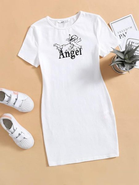 

girls angel & letter graphic dress she, Red;yellow