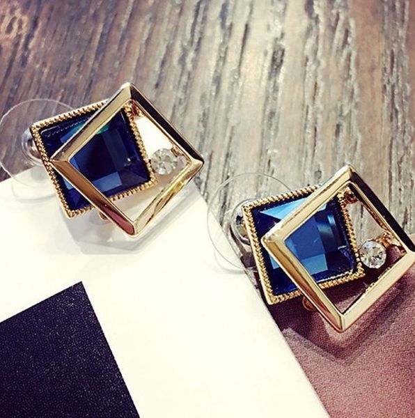 

hollow square crystal versatile pearl fashion style stud, Golden;silver