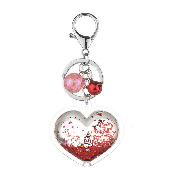 

keychains women cute sequin heart-shaped keychain bell pendant transparent quicksand car girl lover gift, Silver