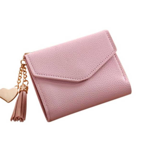 

wallets banabanma women small lady tassel pendant pu leather short purses female card holders money wallet, Red;black