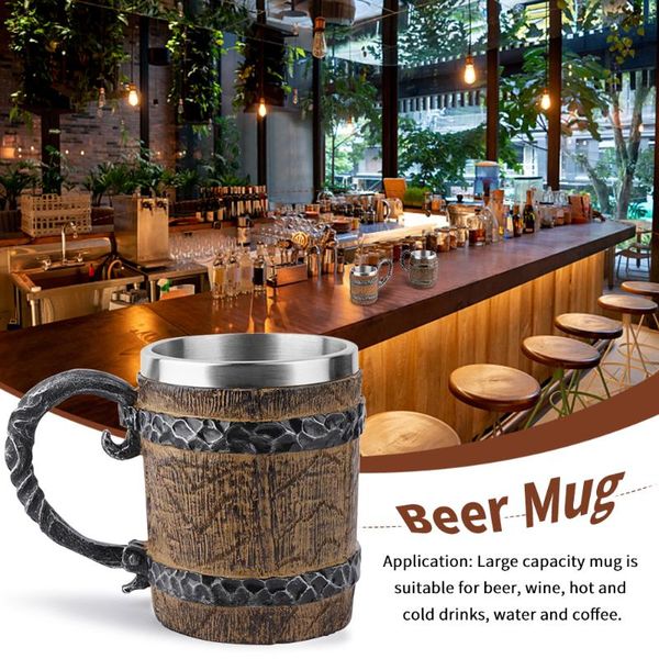 

mugs bar decor bbq party beer mug stainless steel leak proof water coffee milk cold drinks vintage resin bucket shaped kitchen