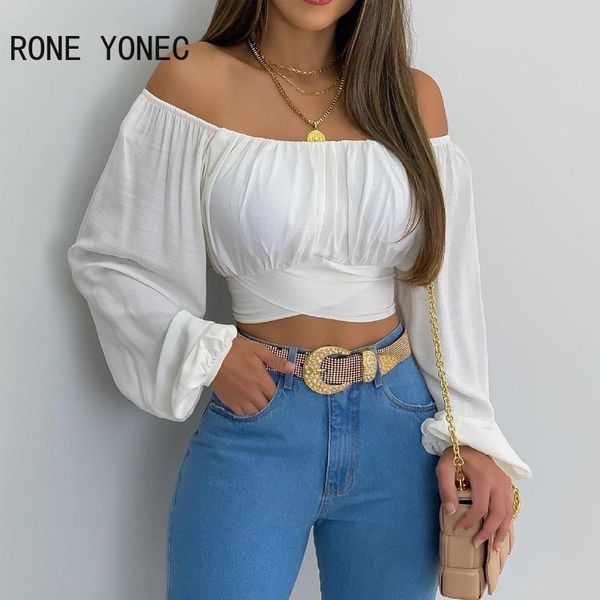

women's blouses & shirts women solid off shoulder crop puff sleeves white blouse
