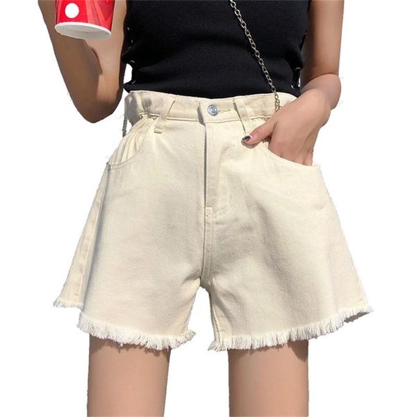

women's 2021 summer denim shorts edge loose wild a-line, White;black