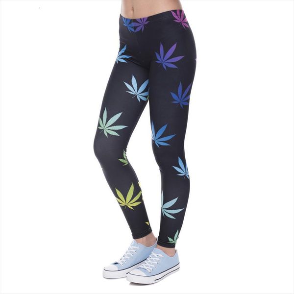 

fitness color weeds printed womens legging leggins fashion slim legins pants 100% brand, Black