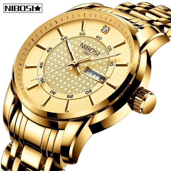 

relogio masculino nibosi sport chronograph mens watches full steel quartz clock waterproof big dial watch men wristwatches, Slivery;brown