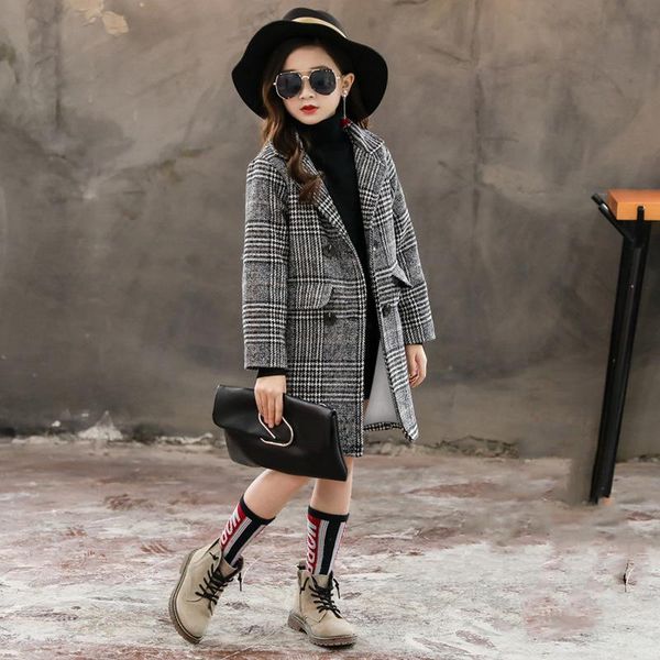 

houndstooth jacket winter spring coat outerwear children clothes school kids costume teenage girl clothing woolen cloth high, Blue;gray