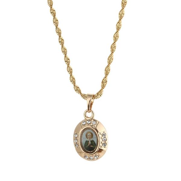 Ketten Goldkette Oval Kristall Unsere Liebe Frau von Aparecida Jungfrau Maria Figur Anhänger Halsketten Frauen Männer Mädchen Religion Schmuck Zubehör