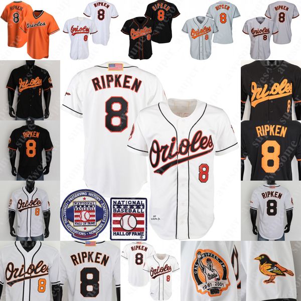 

8 cal ripken jr. jersey 2001 white black orange baseball jerseys stitched, Blue;black