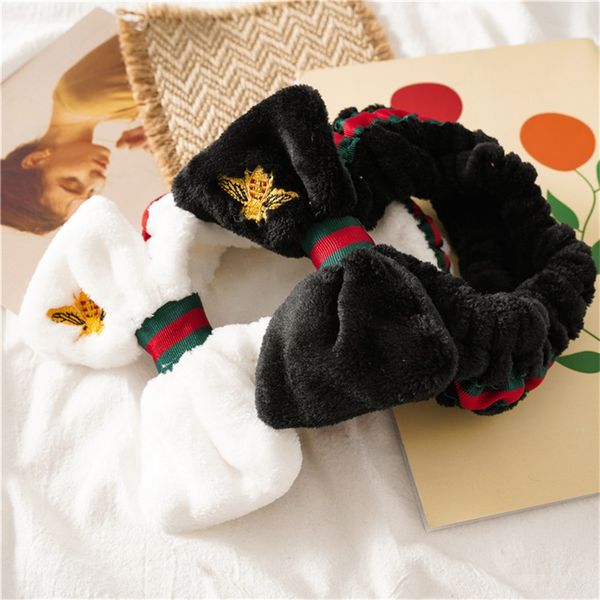 

embroidery bee coral fleece wash face bow hairbands for women girls headbands headwear hair bands turban hair accessories, Silver